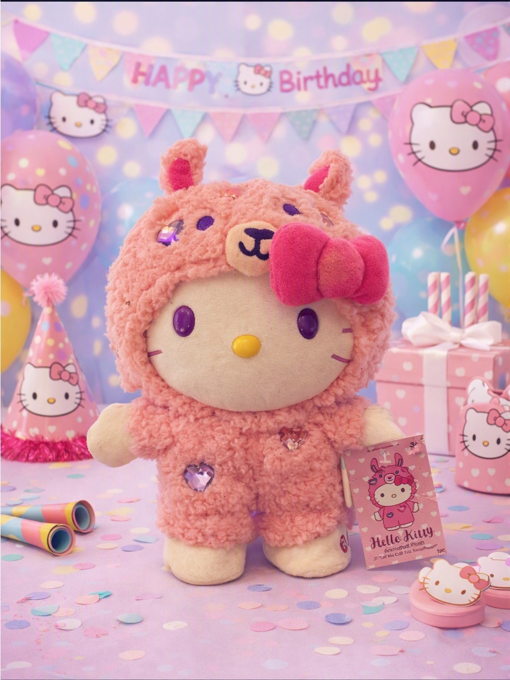 Hello Kitty Plush in Coral Pink Fuzzy Costume - Hello Kitty Brand